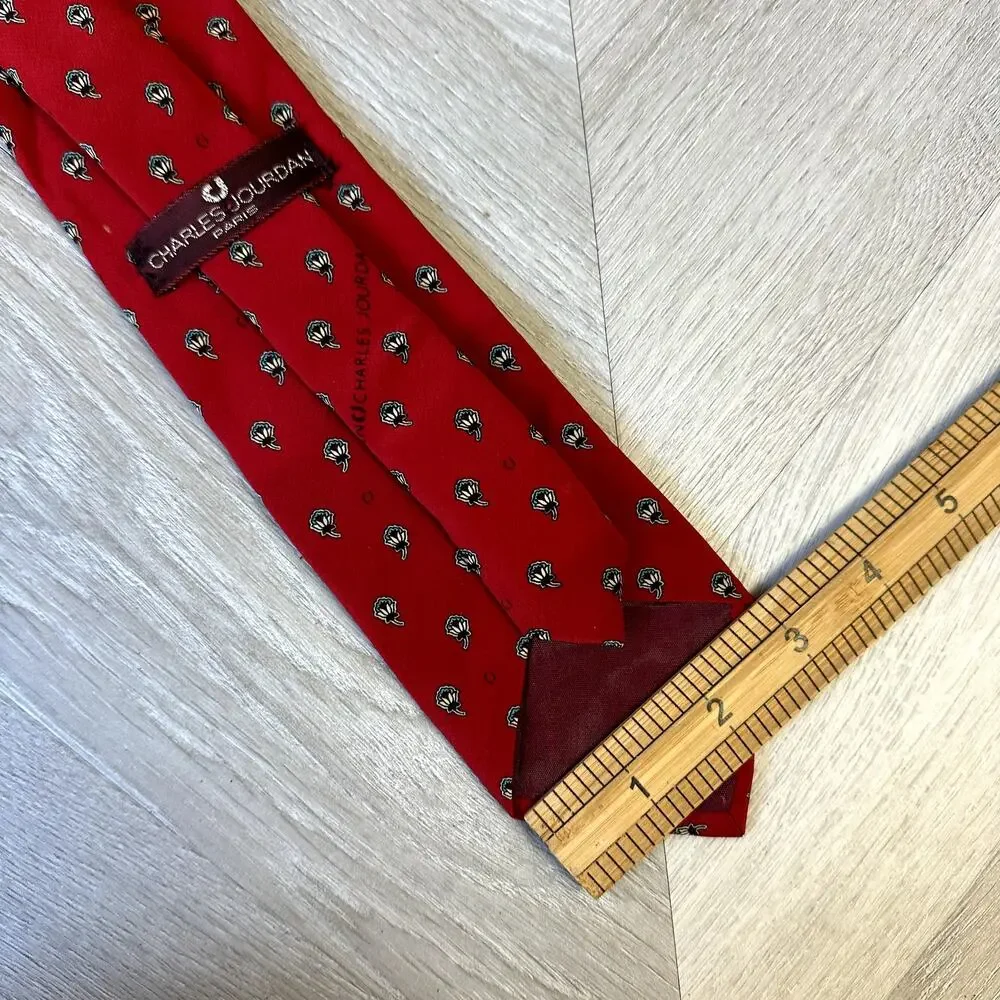 Vintage Charles Jourdan Paris Tie Red Floral Logo